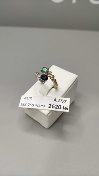 Inel aur 18 Karate, in 2 culori, ajustabil, pietre pretioase (4.37 gr)