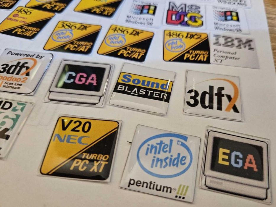 Ретро емблеми за компютърни кутии 286 K6 Voodoo 386 Sound Blaster 486