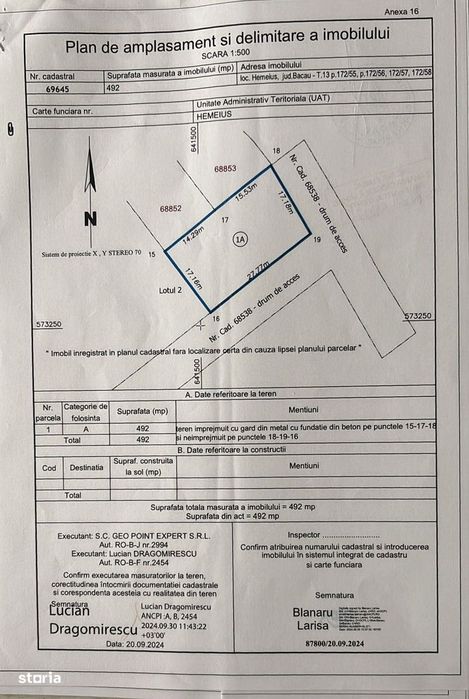 Teren intravilan 492mp cu 28m deschidere-Hemeiusi,Bacau