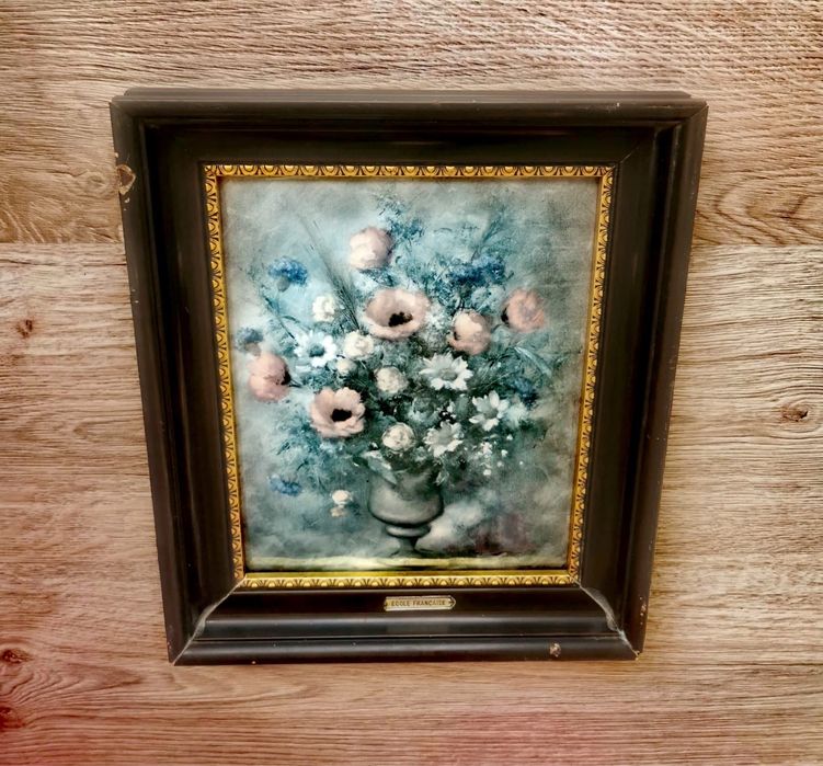 Антикварна Емайлирана картина ЦВЕТЯ , френска школа ECOLE FRANCAISE