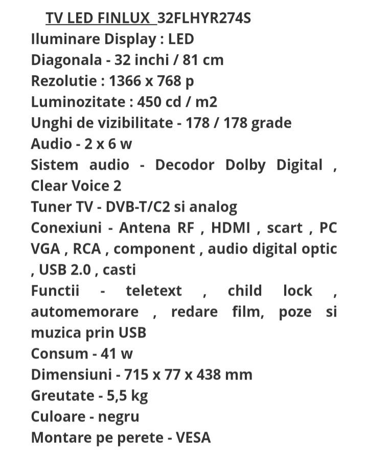 Vand TV LED marca Finlux, 81cm diagonala