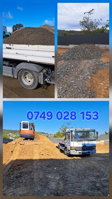 Nisip, sort,piatra,pamant,lemne de foc, material concasat