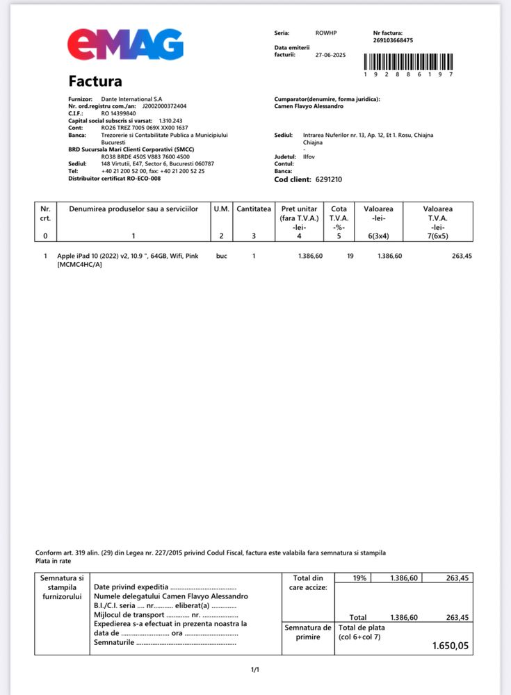 Ipad 10(2022)v2 64 gb pink nou