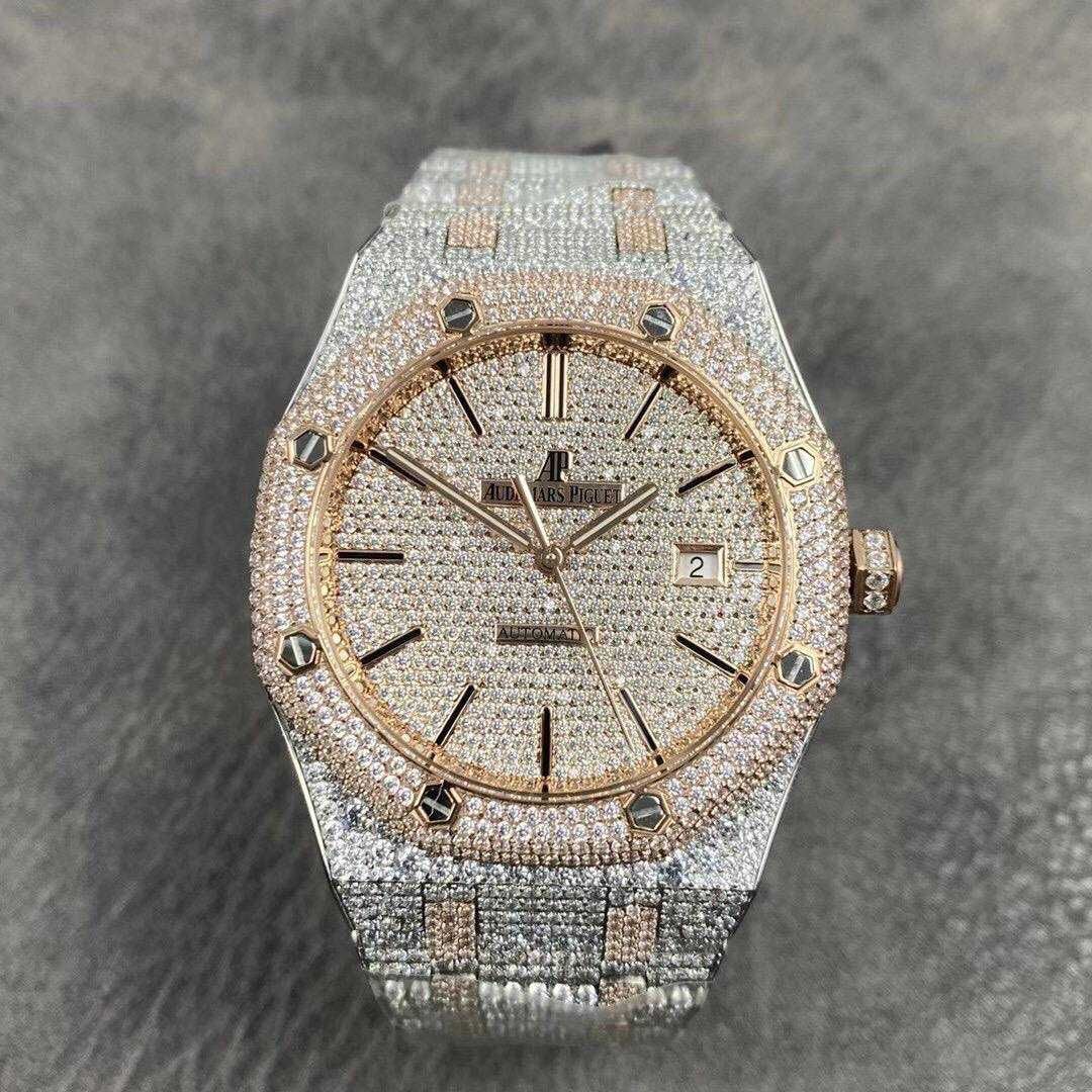 Часовници Audemars Piguet Royal Oak пълен диамант / сребро-злато