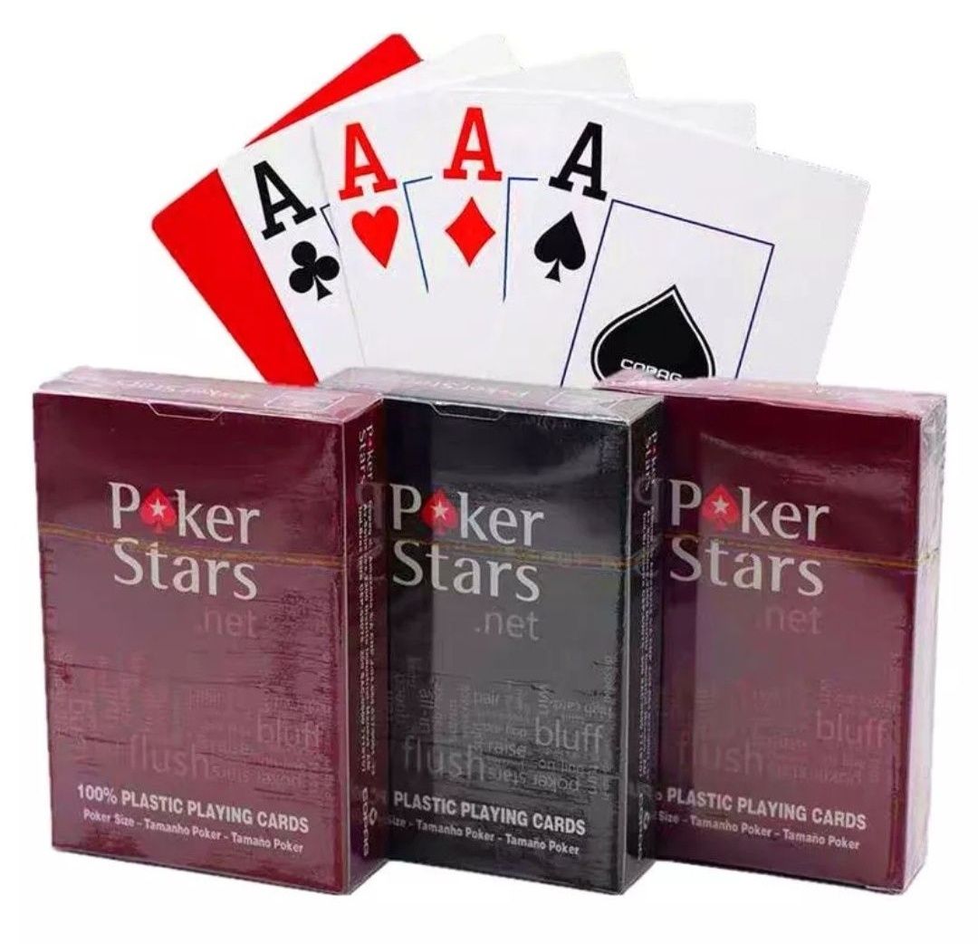 2x Pachete de cărți Pokerstars de plastic (culoarea roșu& negru)