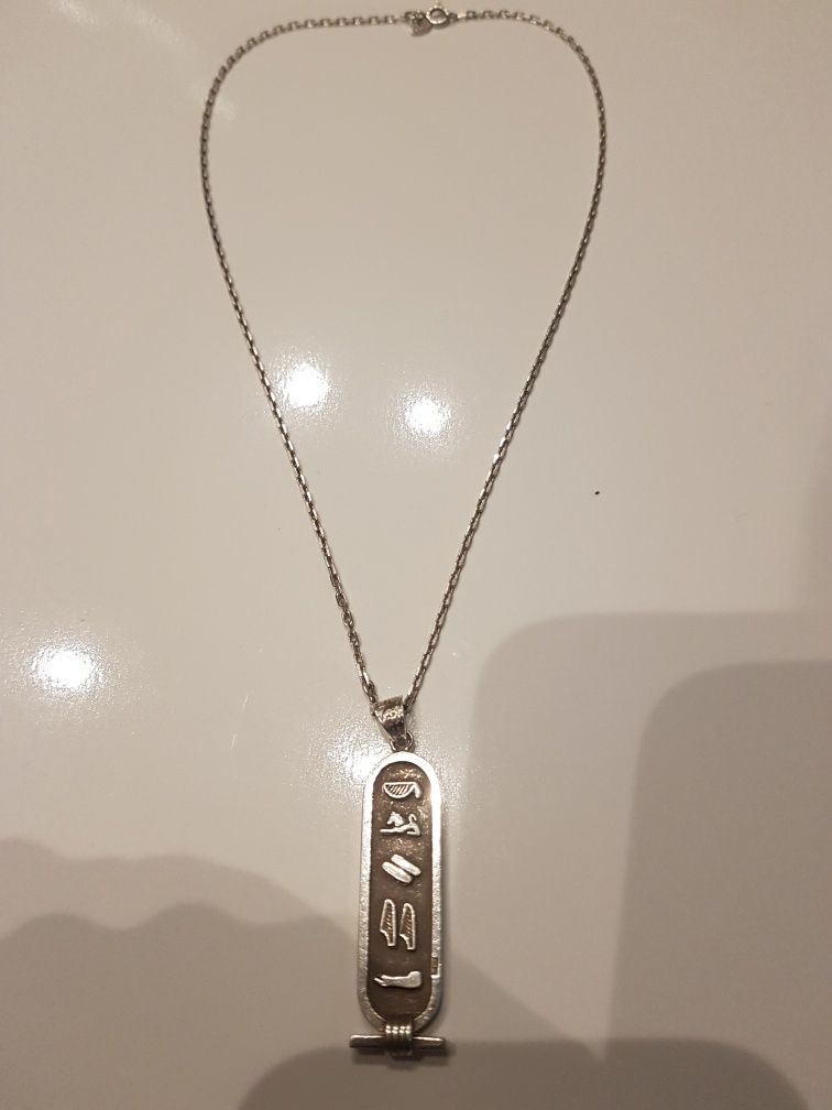 Lant colier argint 925 vintage,pandantiv egiptean 5 cm,lantul  42 cm