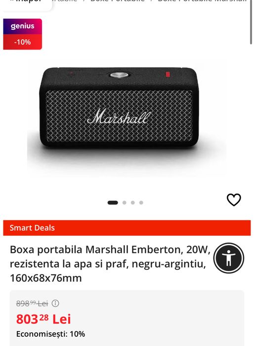 Boxa portabila MARSHALL Emberton II, sigilata, transport ZERO