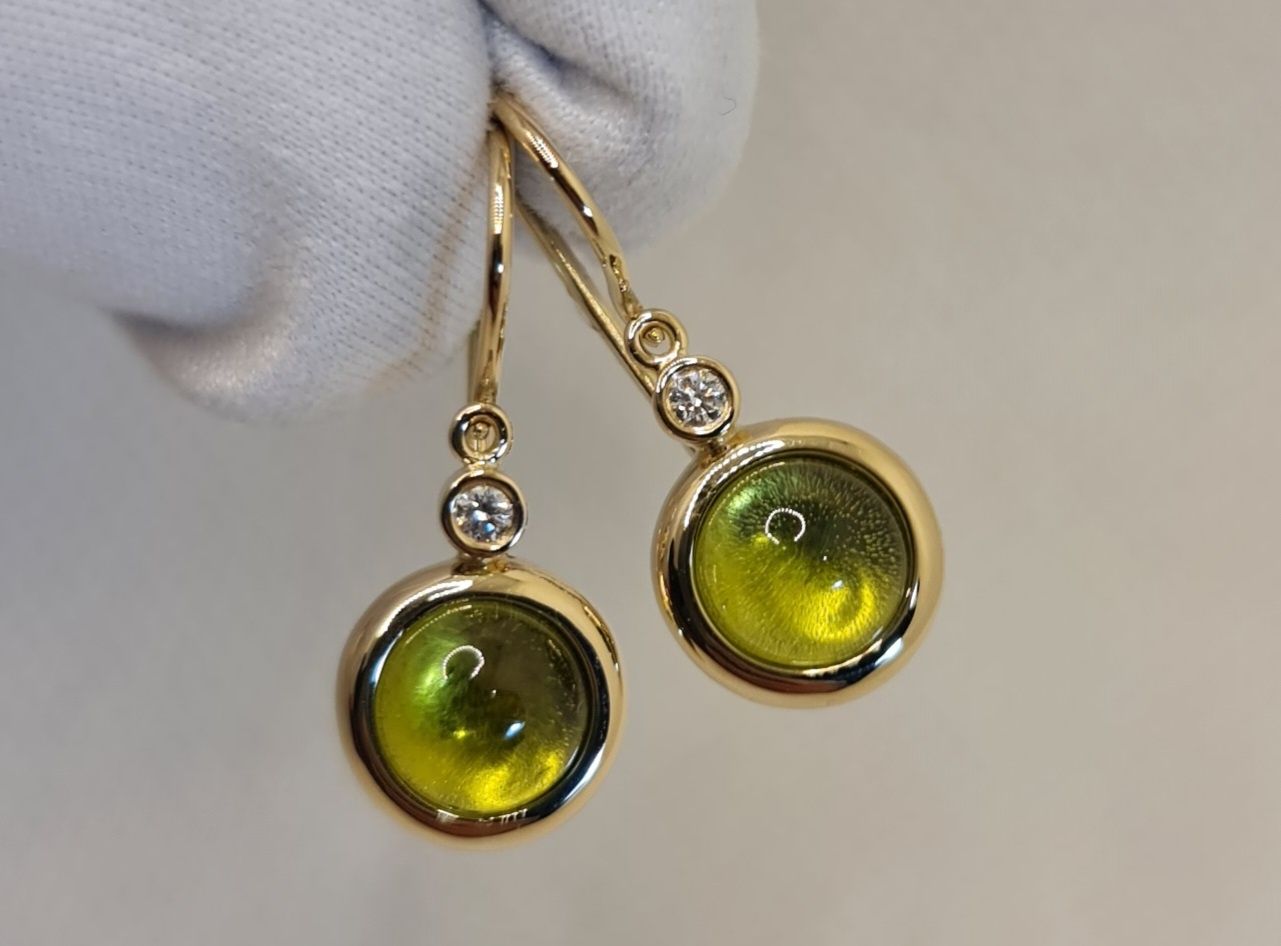 Cercei aur 14k diamante și peridot natural