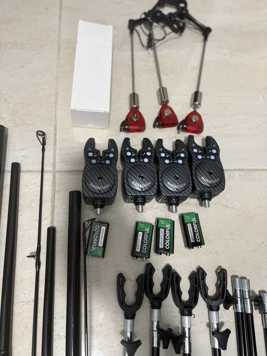 Set complet de pescuit Lansete, mulinete, avertizor, swinger, husa