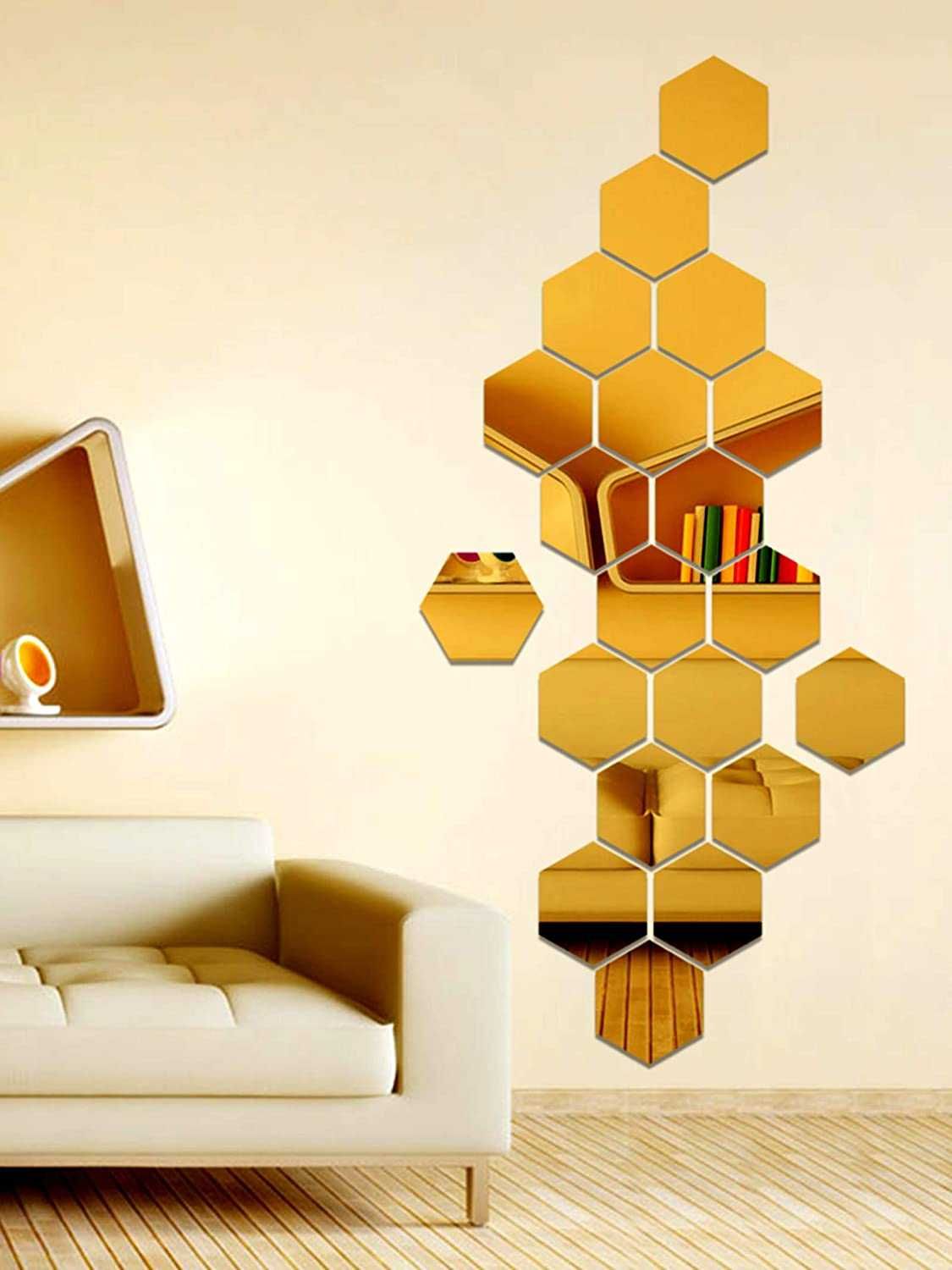 Set Oglinzi Design Hexagon - Oglinzi Decorative Acrilice Gold - 12 buc