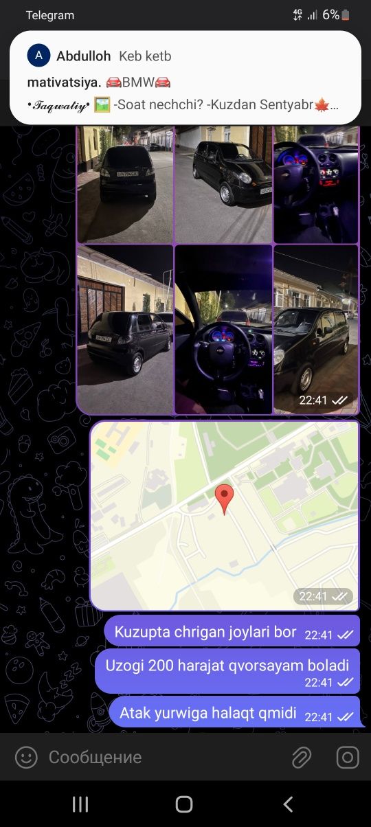 Matiz arendaga berladi bez shapka yoq