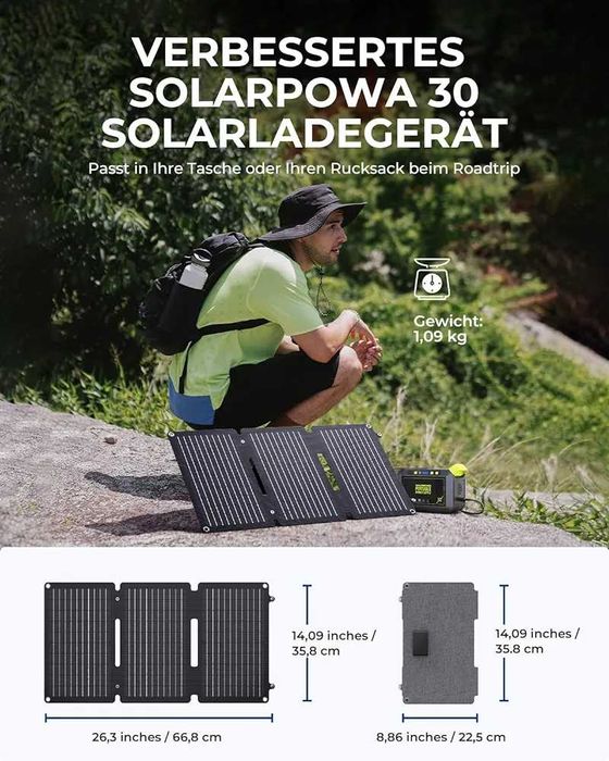 BigBlue 30 W Panou solar portabil pentru camping/drumetii/pescuit