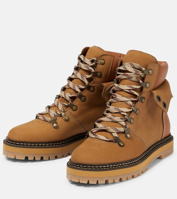 See by Chloe Eileen Leather Hiking Combat Boots Light Brown