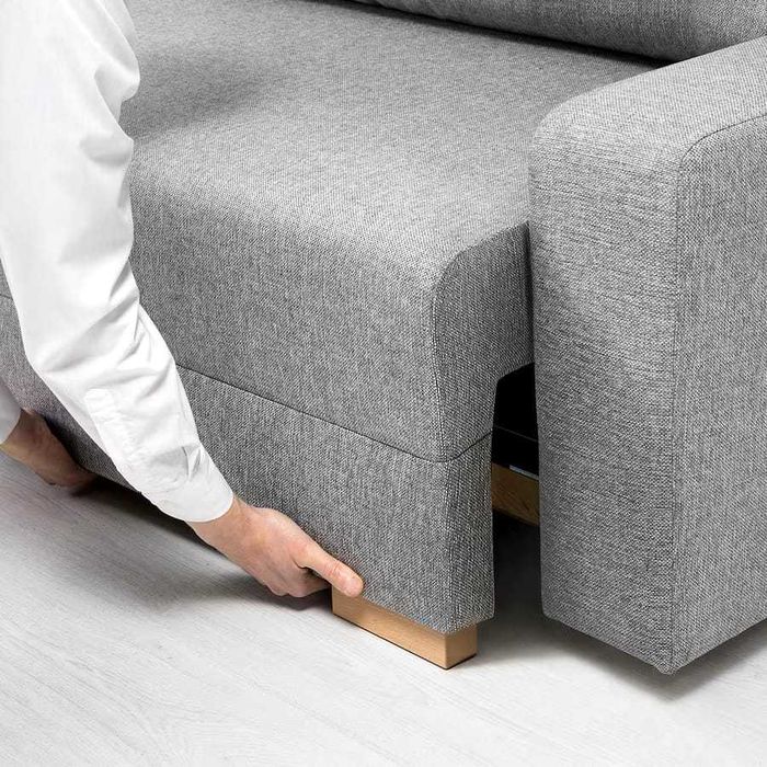 IKEA GRÄLVIKEN - Canapea extensibilă 3 locuri, gri. Pat: 140 x 200 cm.