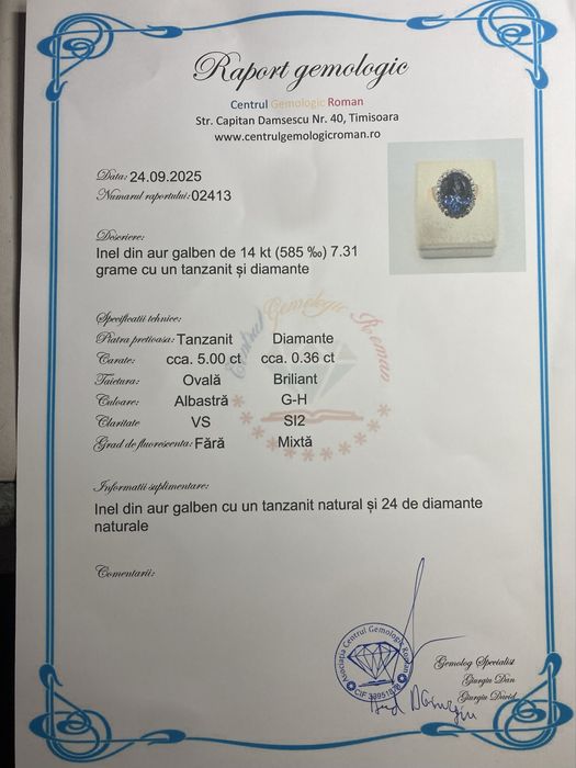 Inel aur cu tanzanit si diamante
