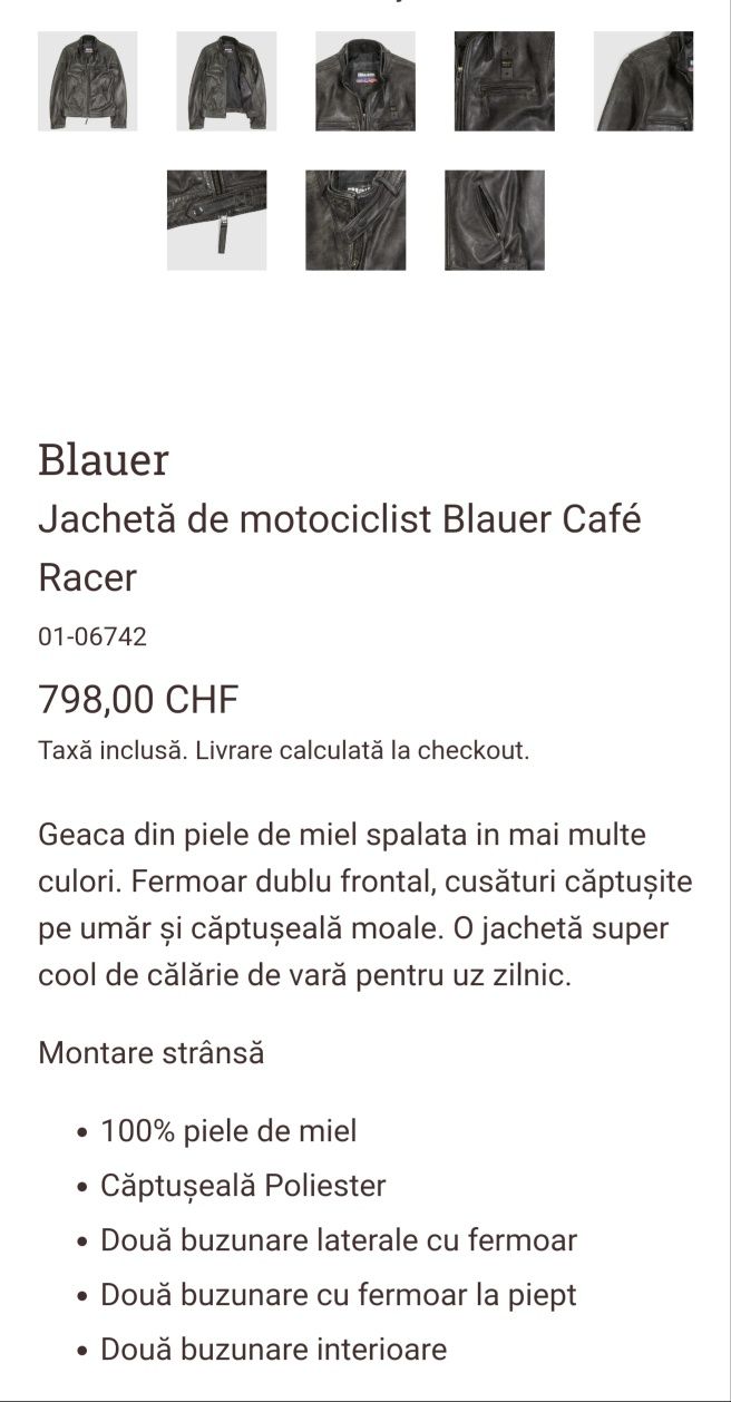 Geaca piele Blauer, L ( pilot, aviator, poliție)