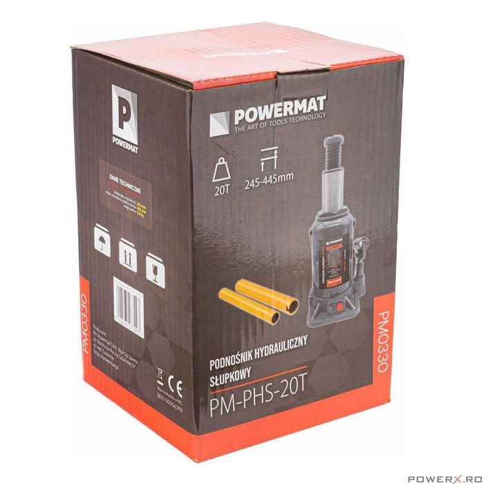 Cric hidraulic, capacitate 20 tone, 445 mm - 245 mm, Powermat