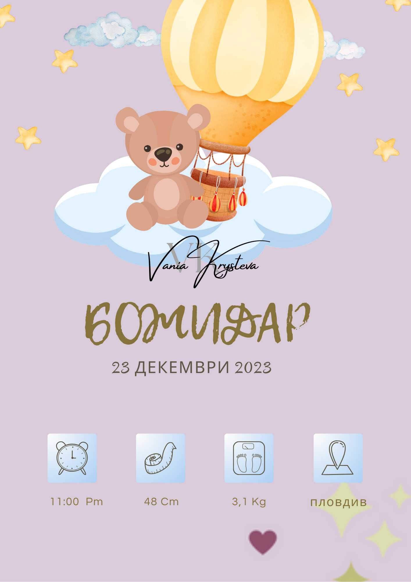 Персонална бебешка визитка с или без снимка