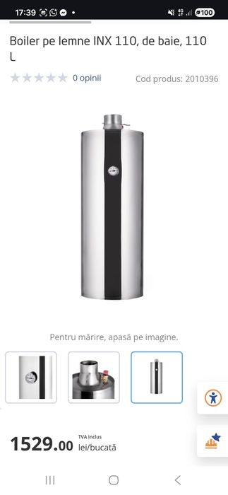 Cazan/boiler  110 litri cu soba pe lemne