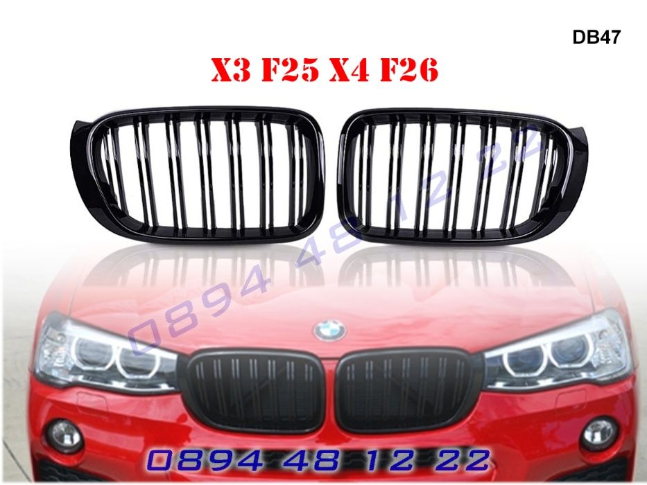 Двойни M Бъбреци Решетки BMW X3 X4 F25 F26 БМВ Х3 Х4 Ф25 Ф26 Черен Гла