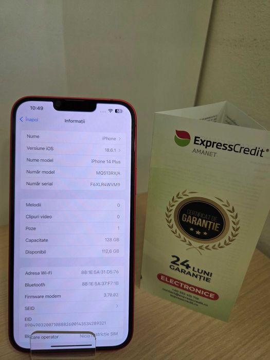 Iphone 14 Plus 128GB 86% (Iulius Mall)(B-47394) Garantie 2 ani