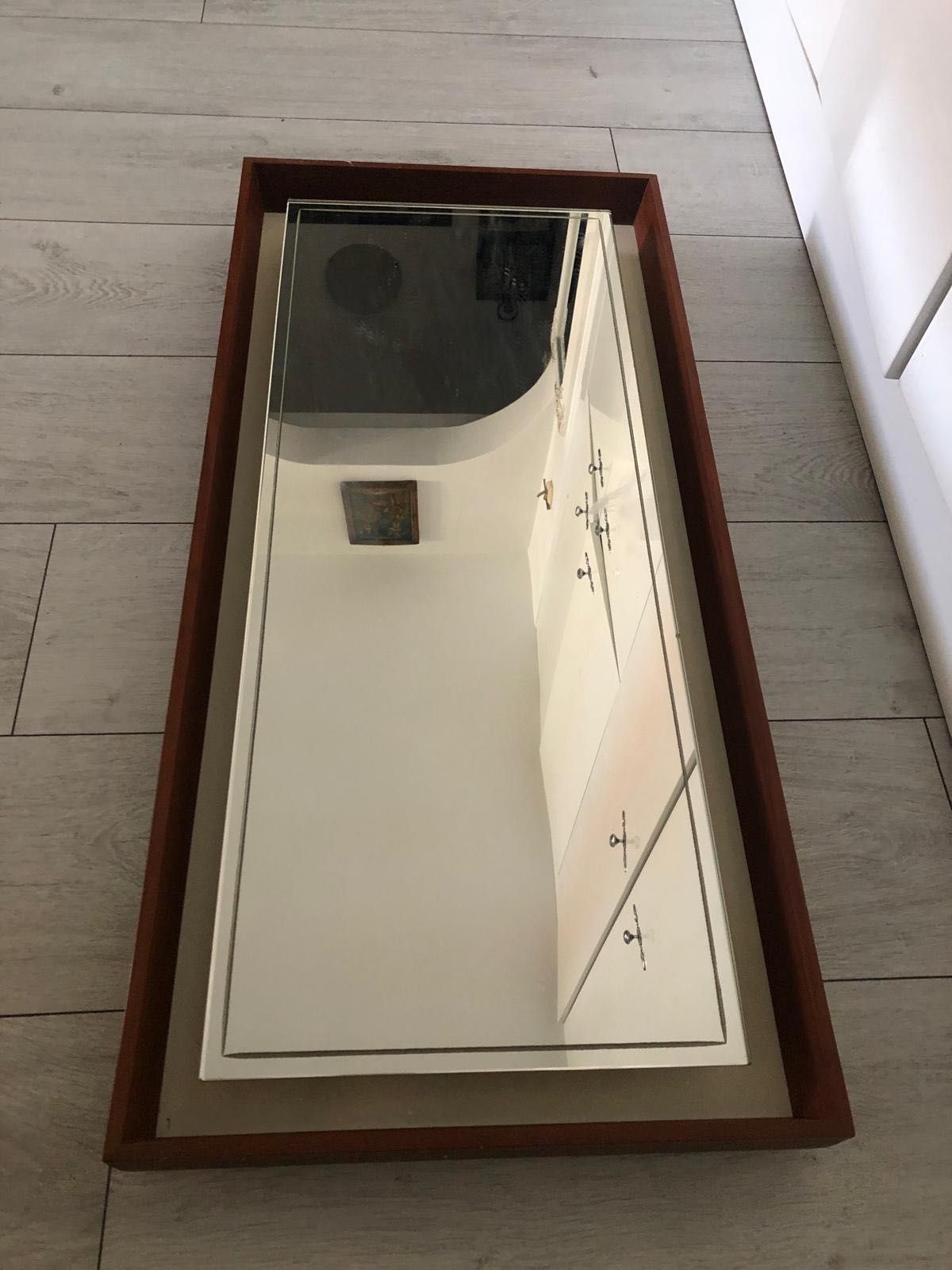 Mid century teak oglinda cu lumini
