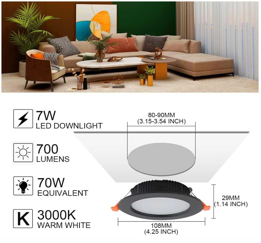 Комплект от 5 LED Спот Лампи за Вграждане 7W 700lm, Топло бяло 3000K