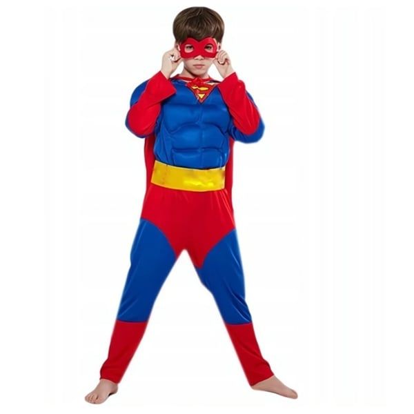 Costum Superman cu muschi, pelerina si masca, 7-9 ani, 120-130 cm