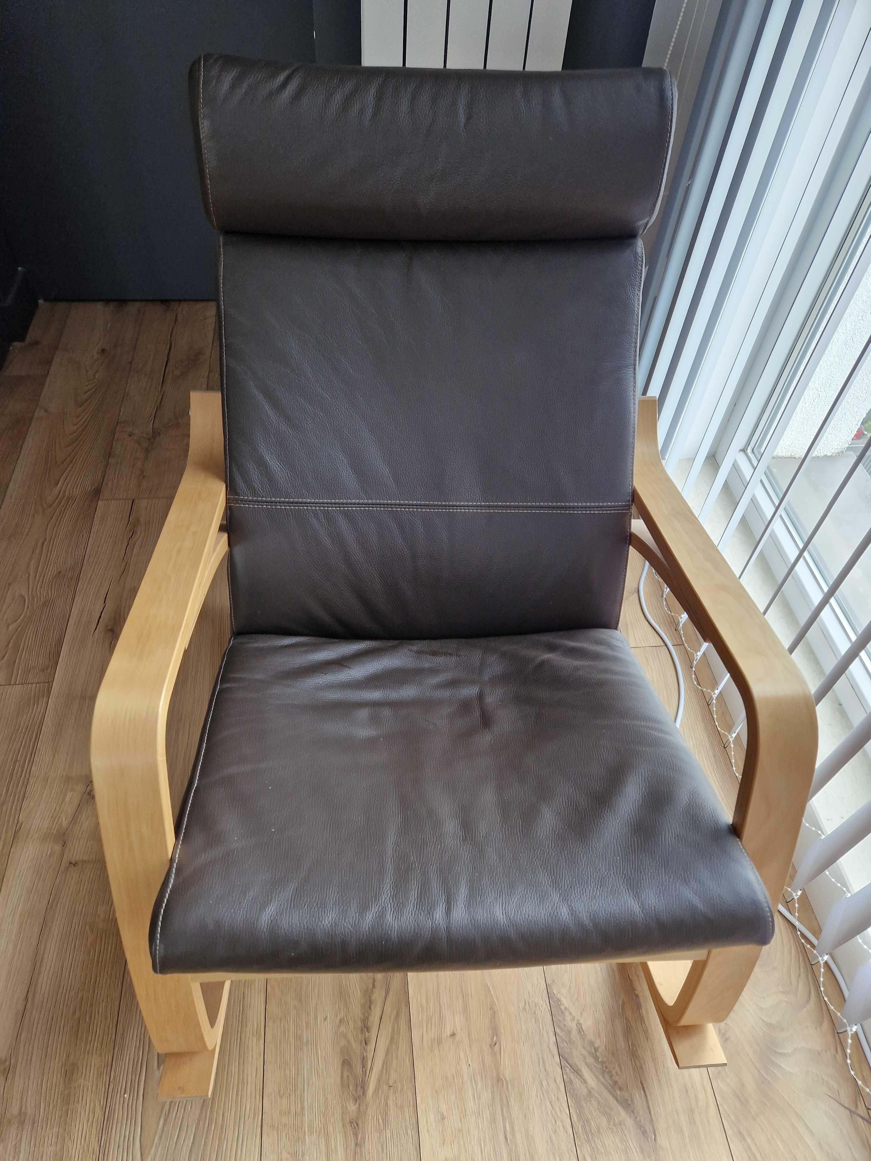 Люлеещ се стол / кресло POANG с кожена възглавница, от Икеа