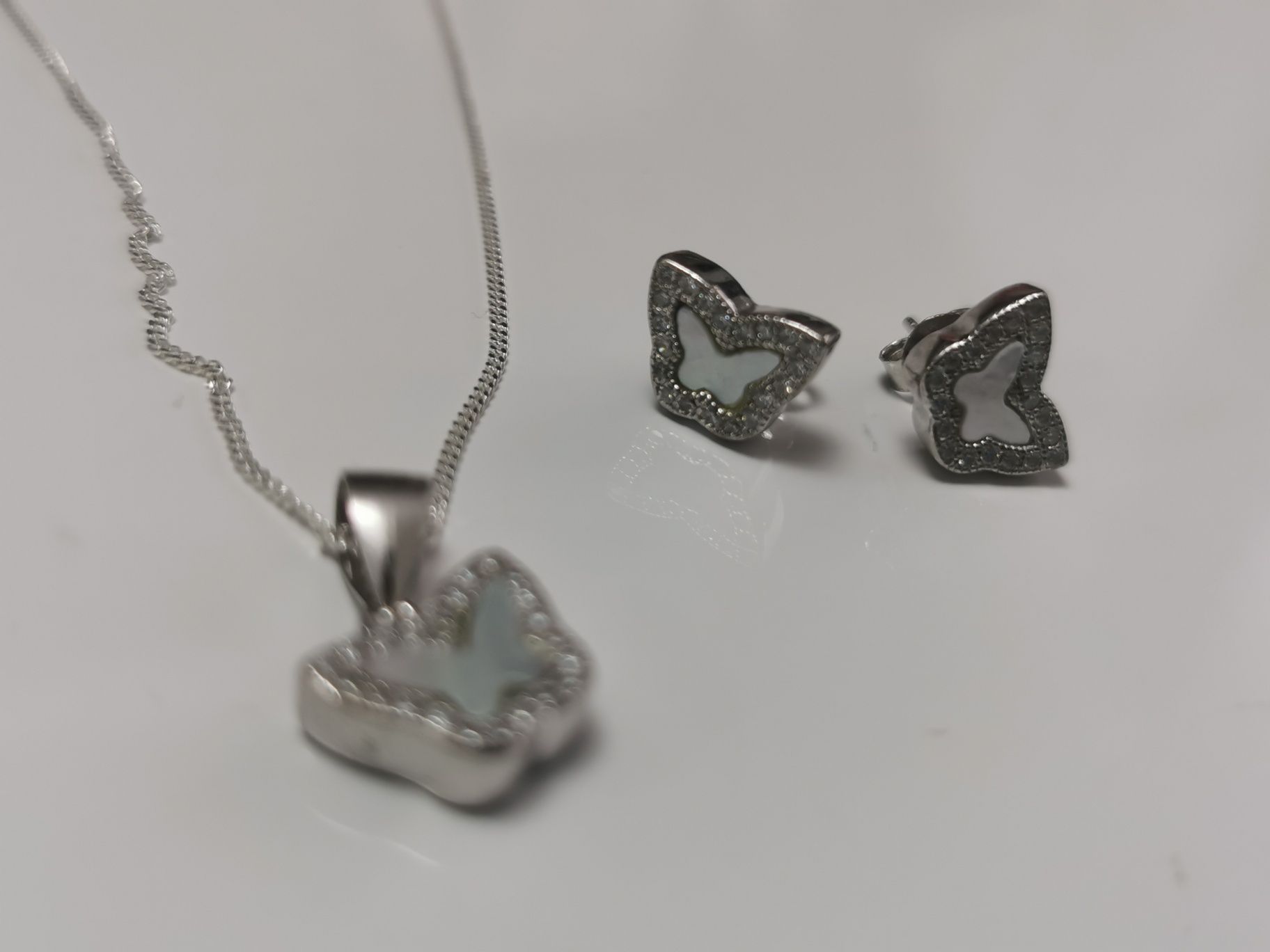 Lant, pandantiv, cercei - set bijuterii argint 925 - cadou - Fluture