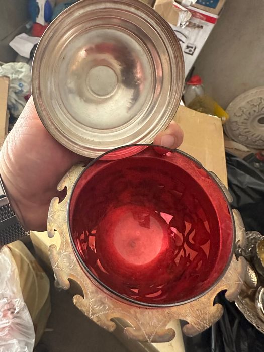 Сребърен лъжичник с червен кристал. Египет сребро. 50те години