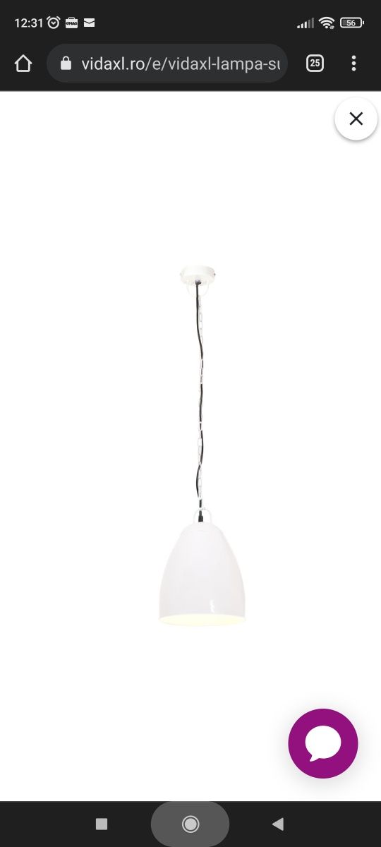 Lampă suspendată industrială, 25 W, alb, 32 cm, E27, rotund
