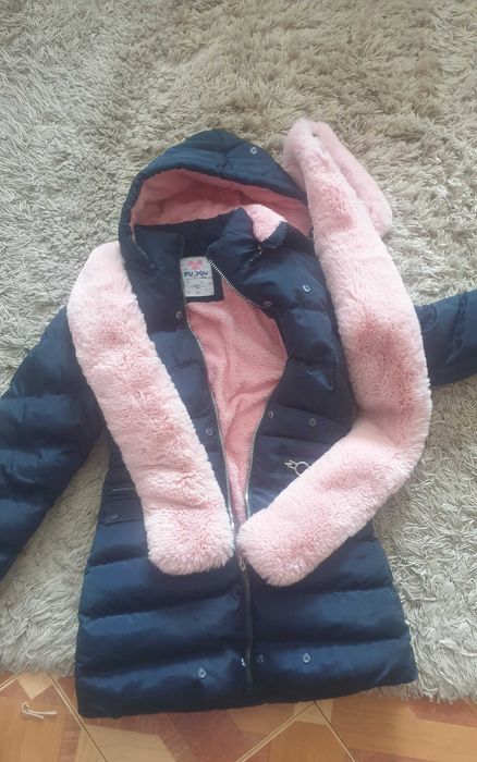 Детско Зимно ватирано Яке с подплата ,яка и качулка за момиче