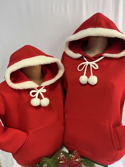 Червени Коледни худита за мама и дете