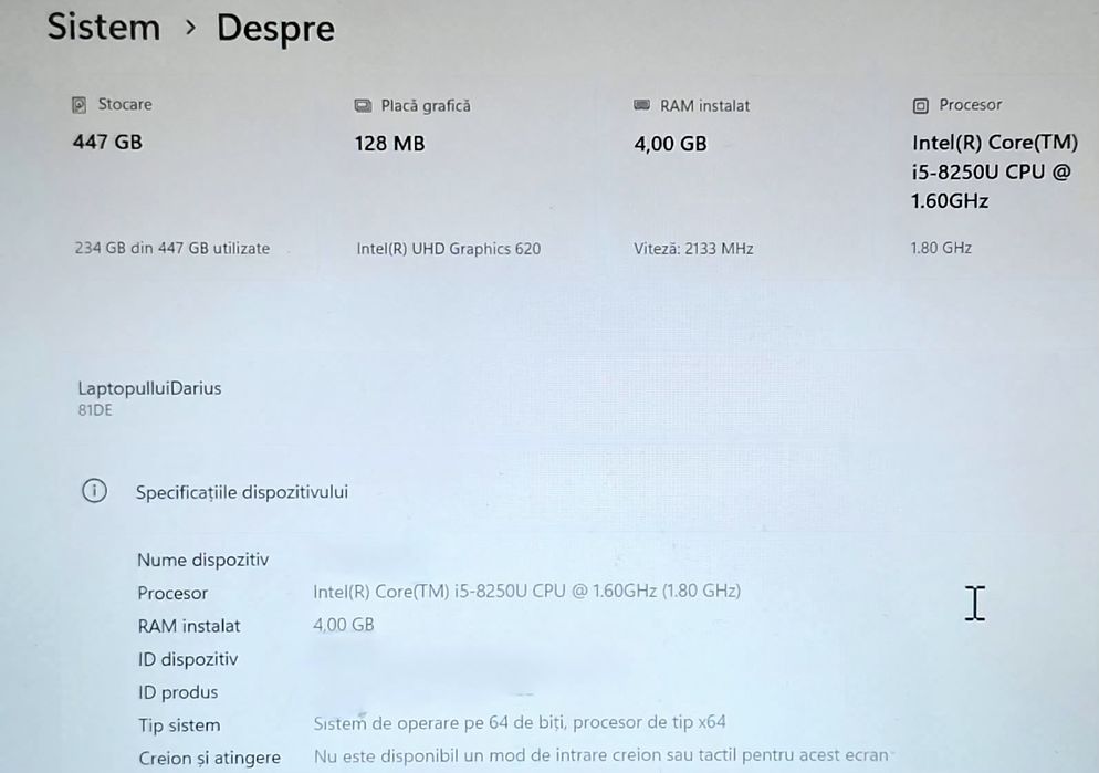 Vând laptop Lenovo ideapad 330 custom