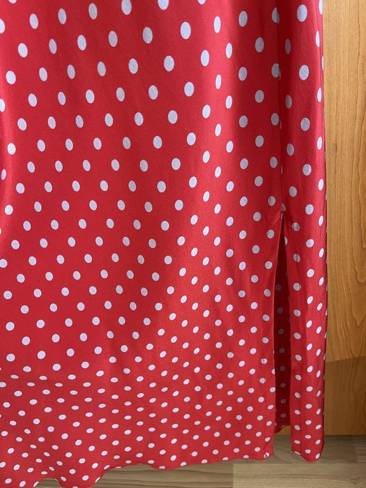 Rochie matase naturala rosie cu buline vintage Lavinia Turra lunga