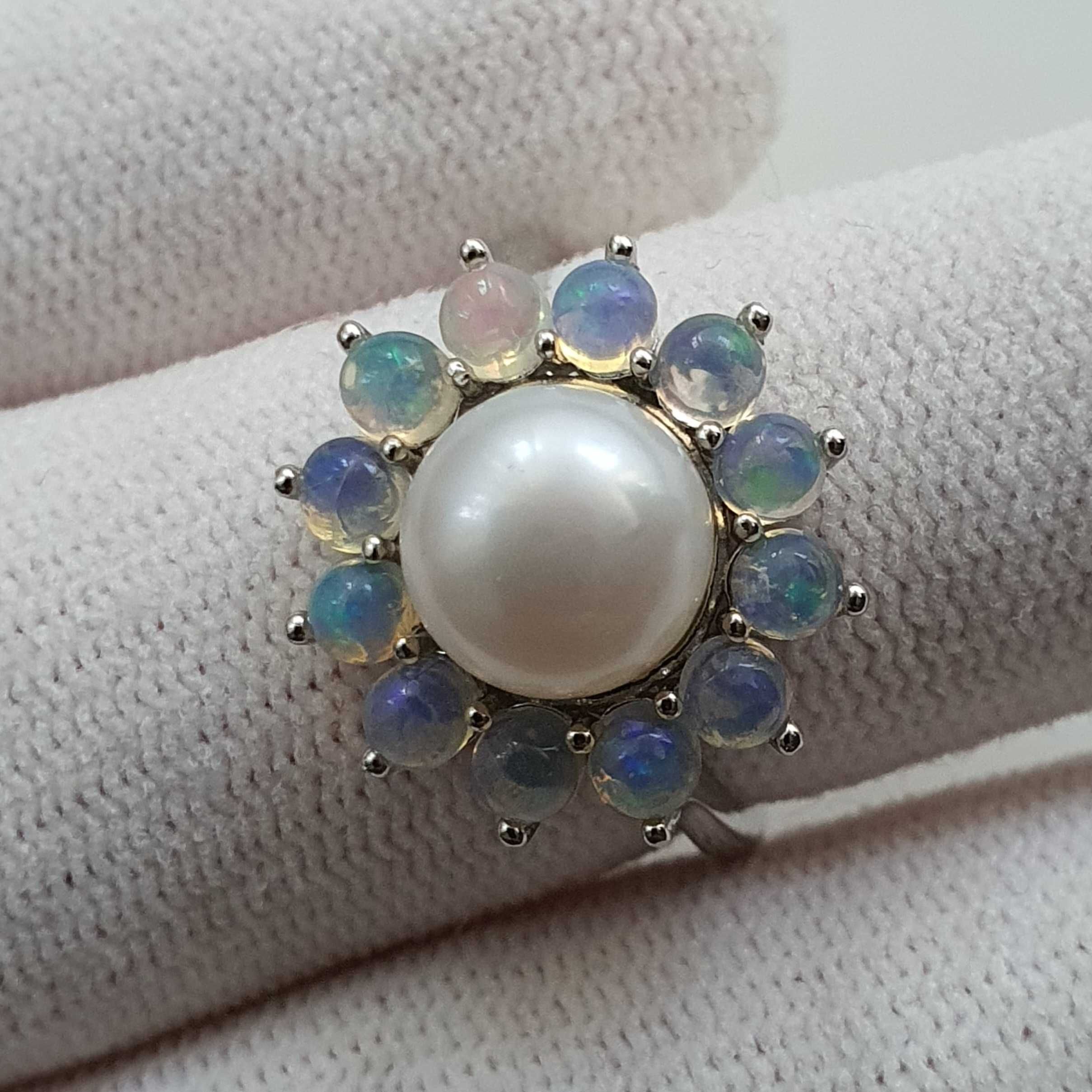 Inel Argint 925 Cu Perla Si Opale Naturale