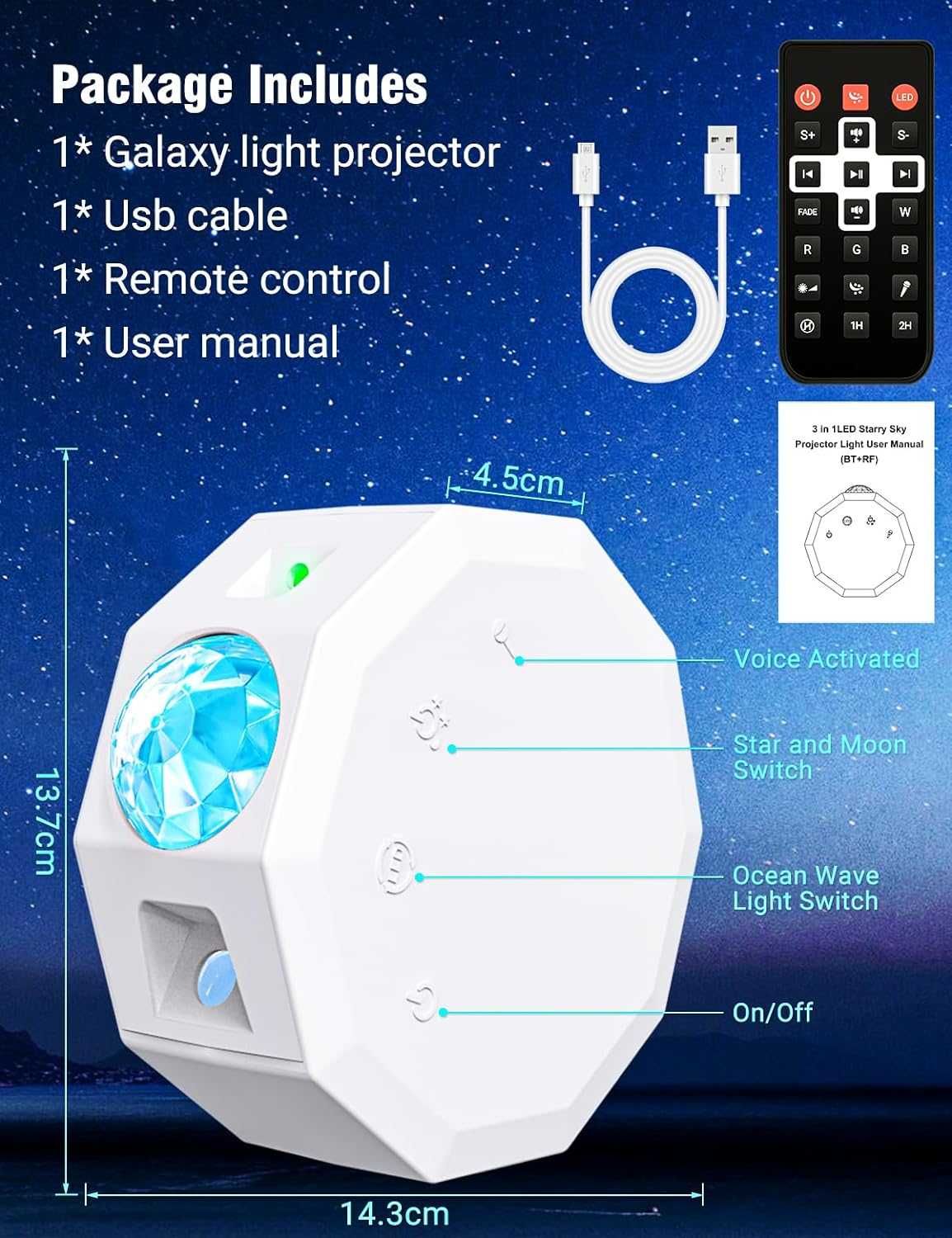 FGRYB Starlight проектор за спалня - звезден проектор нощна светлина