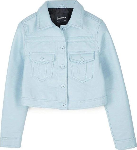 Cropped baby blue faux leather jacket Stradivarius