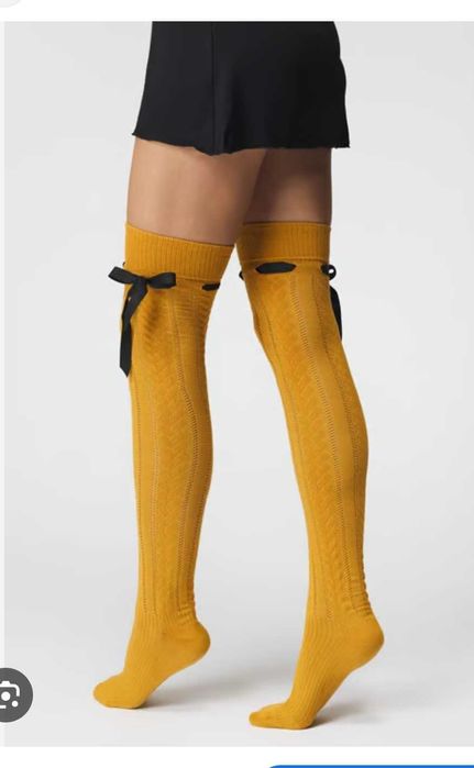 Дълги дамски чорапи над коляното с панделка