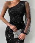 Rochie elegantă neagră de ocazie cu paiete, marimea S