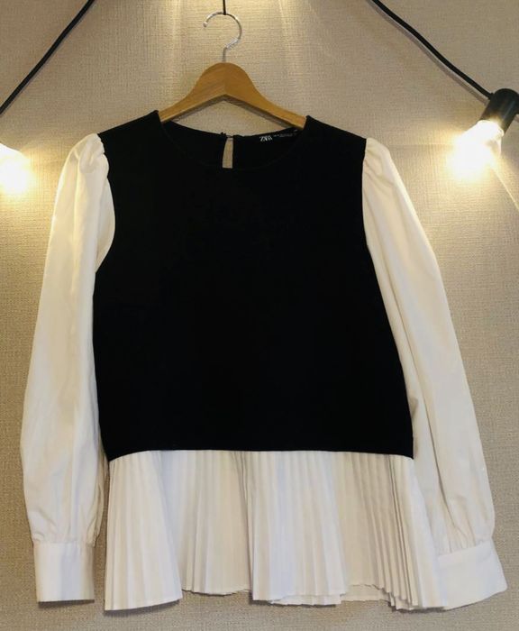 Блуза с пайети и блуза с ефект жилетка с плисиран подгъв Zara Зара