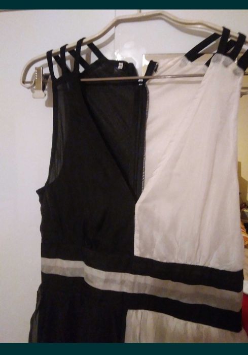 Rochie lungă elegantă alb negru mar L