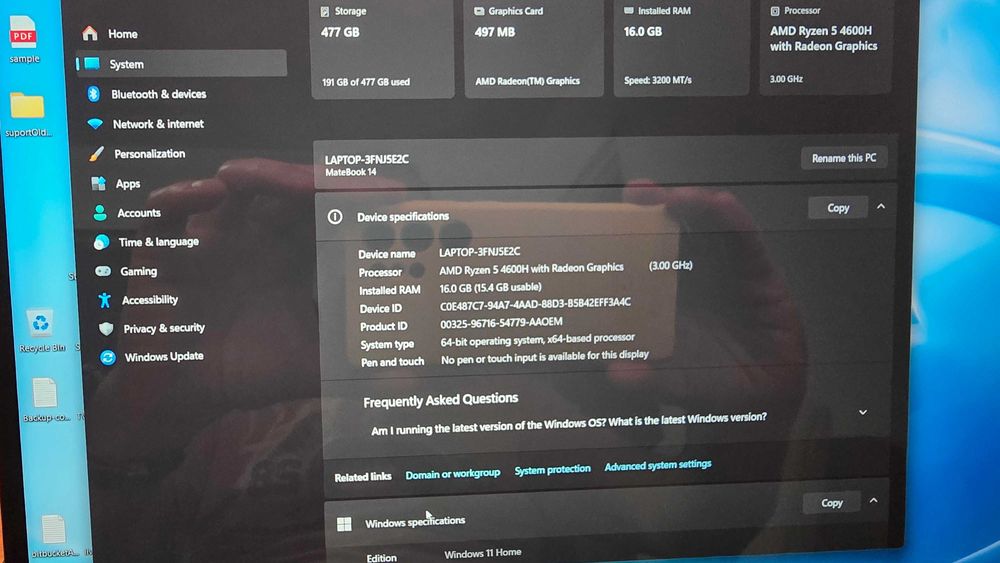 Laptop Huawei Matebook 14 Ryzen 4600H, 16gb, ssd 500