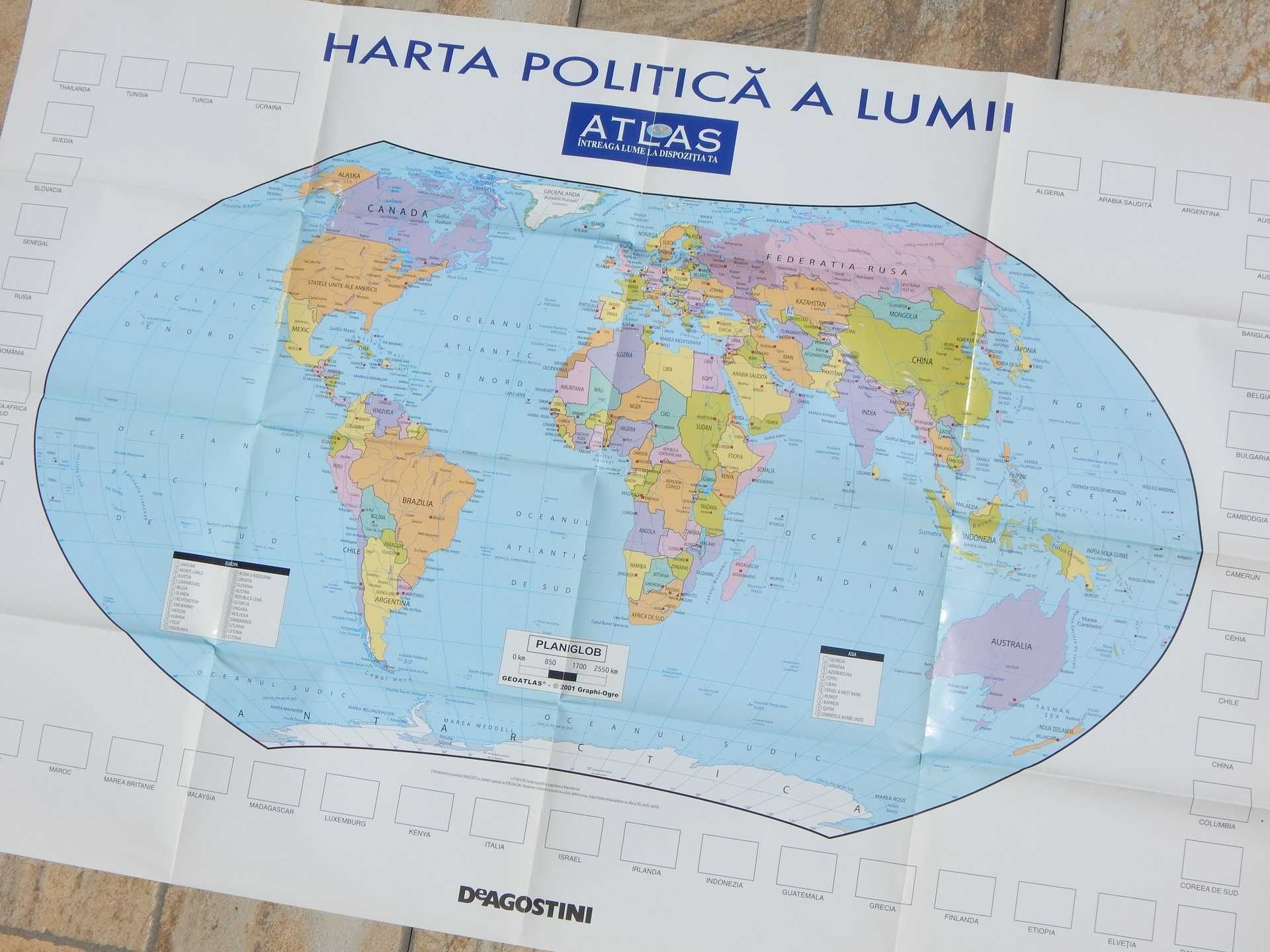 Harta politica a lumii planiglob 96 x 64 cm DeAgostini 2001