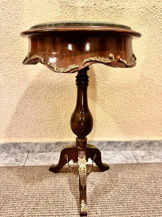 Masuta din lemn si marmura - Antique French Green Marble Table