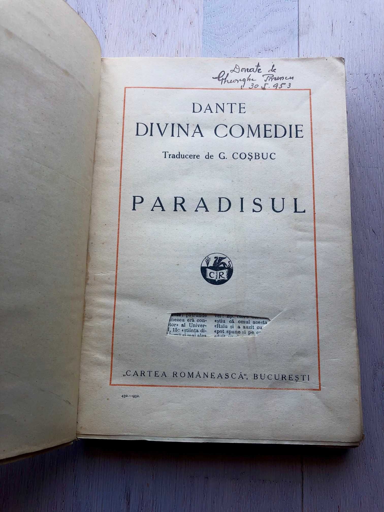 Carti rare Divina Comedie Dante : Infernul,  Paradisul,  Purgatoriul.