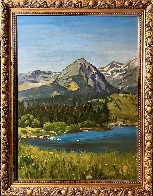 ”PEISAJ MONTAN” Tablou vechi ulei/carton, semnat. Dimens 80x60cm+Rama
