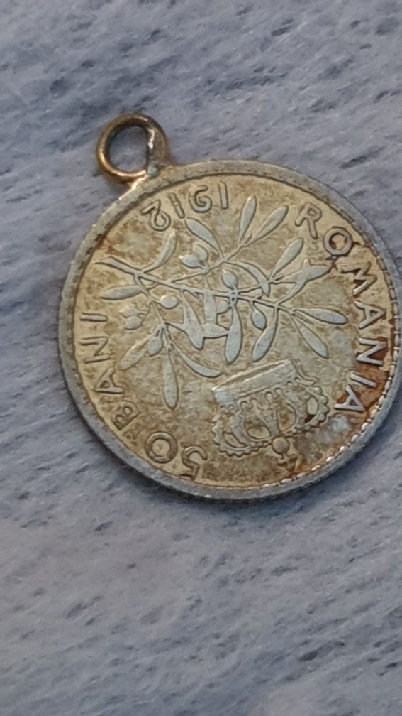 Medalion argint vechi moneda 50 bani 1912