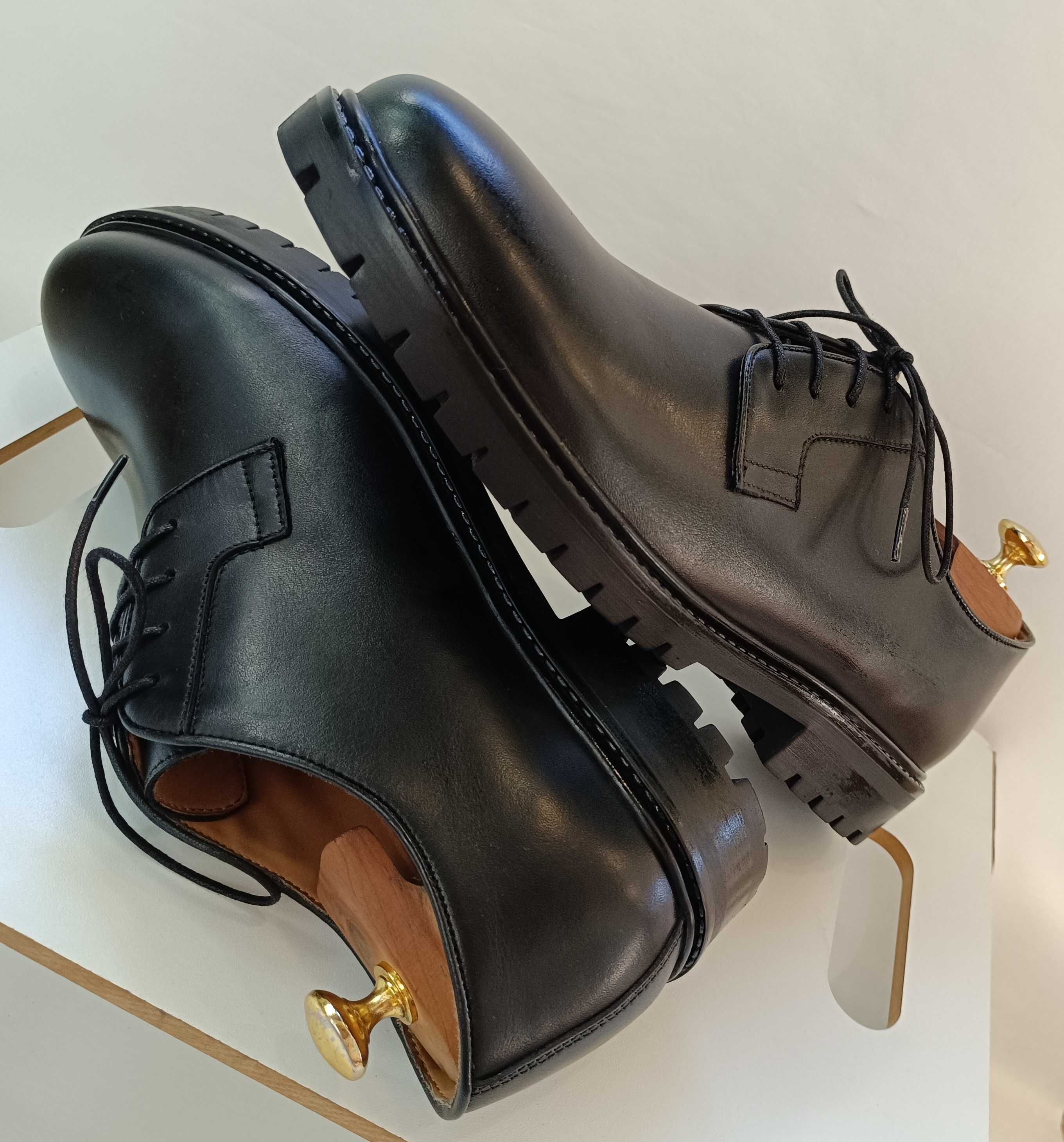 Pantofi derby 44 plain toe premiumTeddy Clark NOI piele naturala